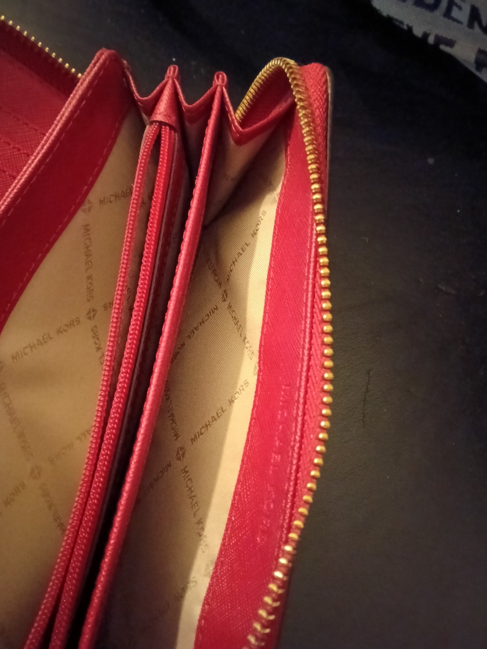 Michael Kors Red Jet Set Continental Zip Around Wallet w/ Gold Hardware - Picture 5 of 8